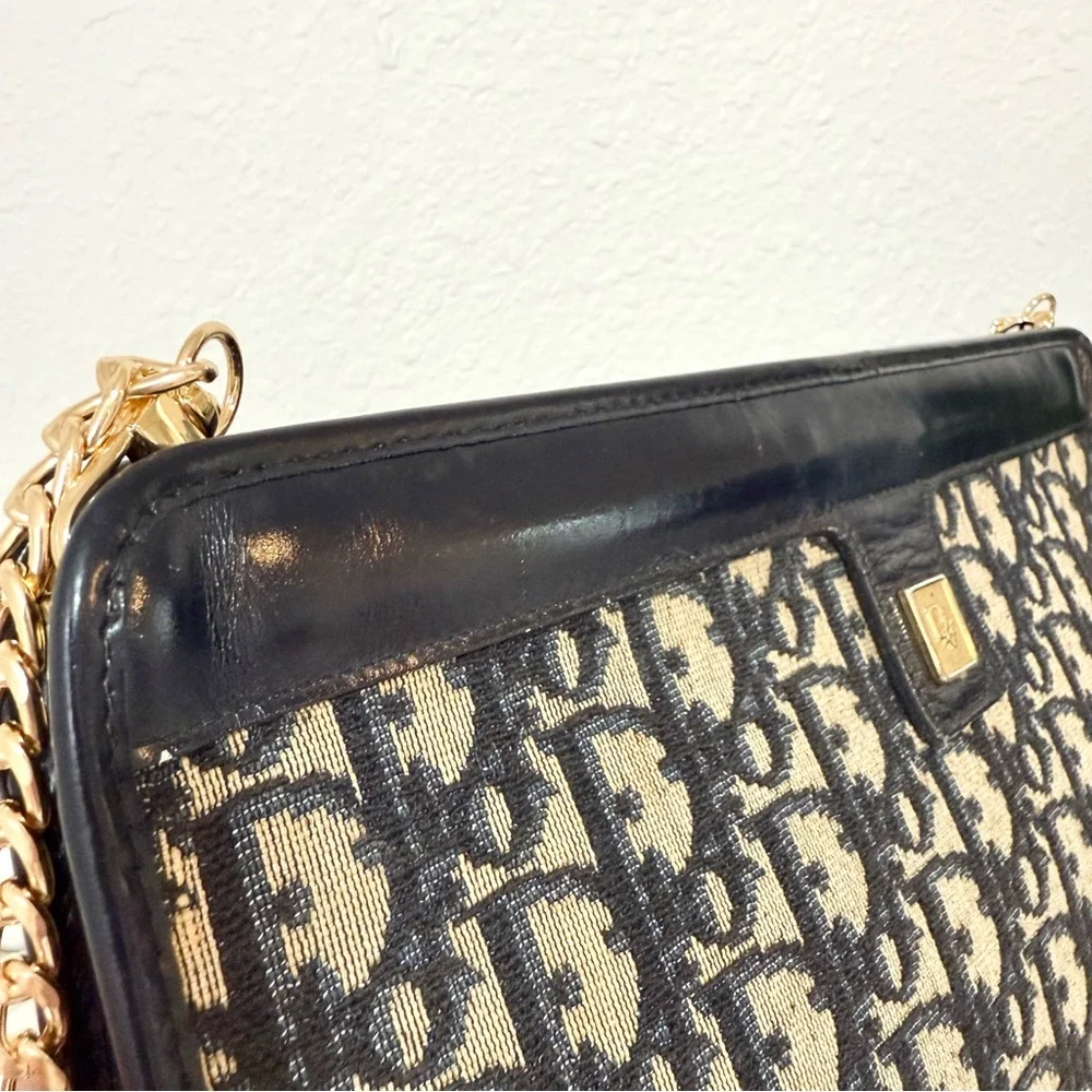 CHRISTIAN DIOR Crossbody Bag Clutch Trotter Canvas Navy Blue - Picture 8 of 12